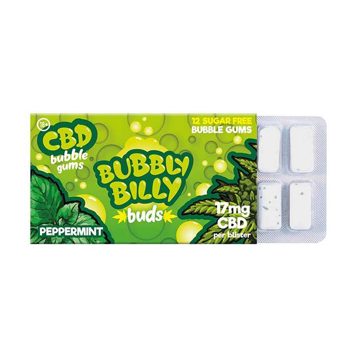 Chewing-gum CBD menthe poivrée Bubbly Billy carton 24 blisters – gomme chanvre | Euphoria Society