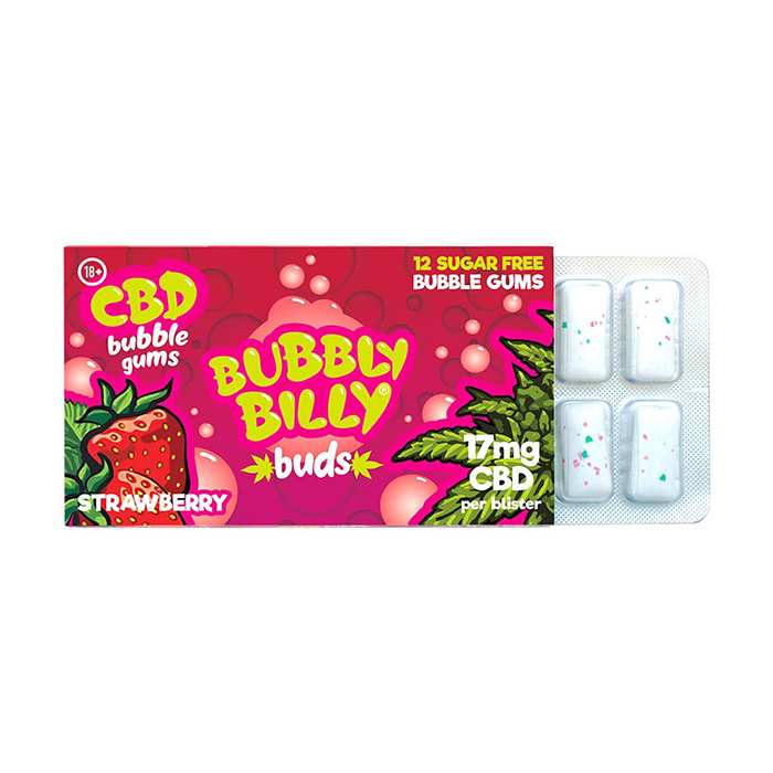 Chewing-gum CBD fraise | BUBBLY BILLY (Carton d'affichage (24 blisters))