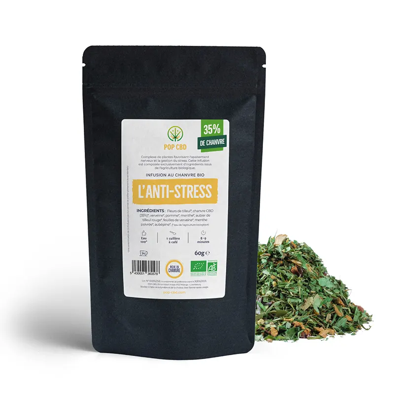 Tisane CBD bio anti-stress Pop CBD – infusion chanvre sachets détente zen | Euphoria Society
