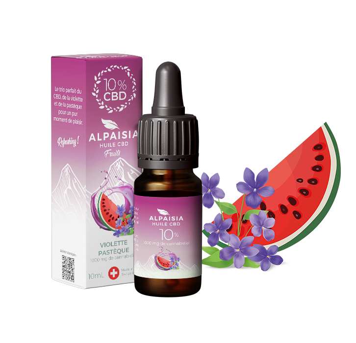 Huile CBD 10% broad spectrum violette pastèque Alpaisia – chanvre sublingual fruité | Euphoria Society