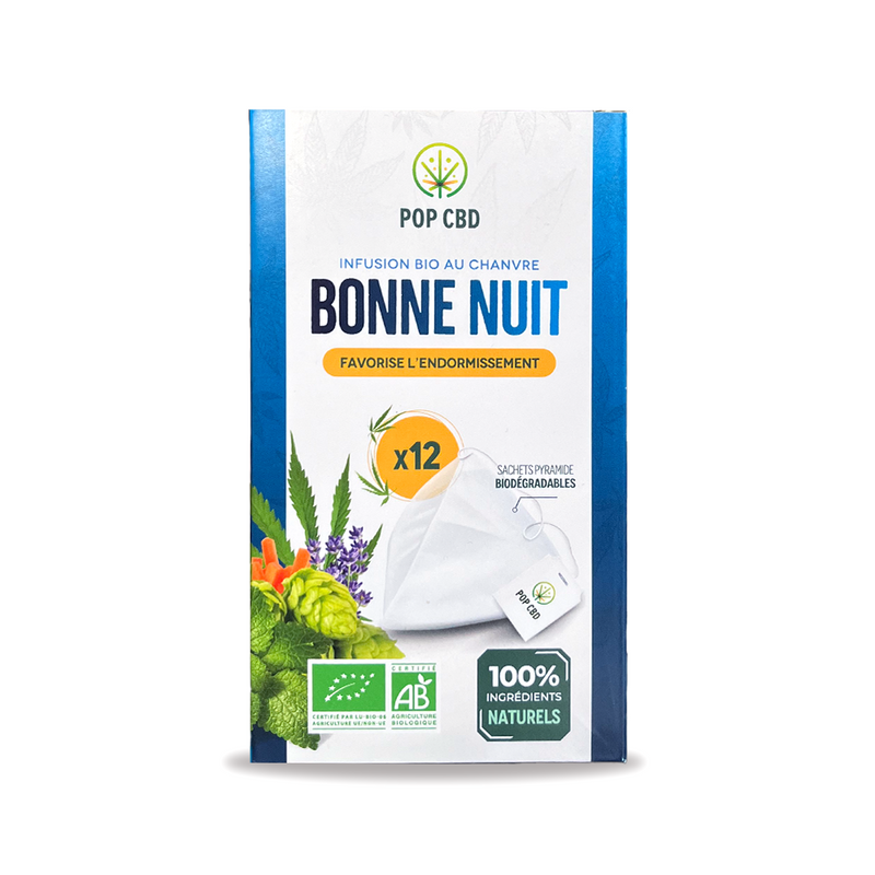 Tisane CBD bio bonne nuit Pop CBD sachets – infusion chanvre sommeil réparateur | Euphoria Society