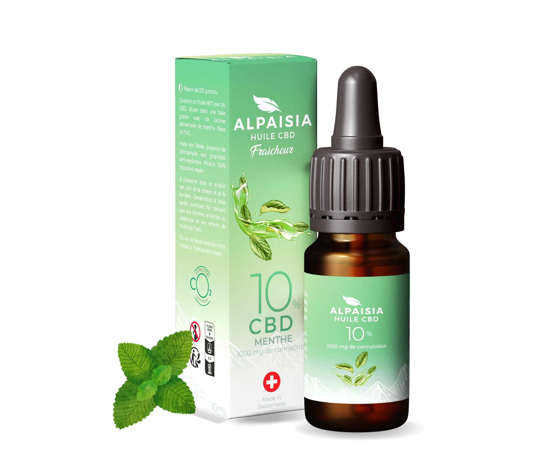 Huile CBD 10% broad spectrum menthe | ALPAISIA