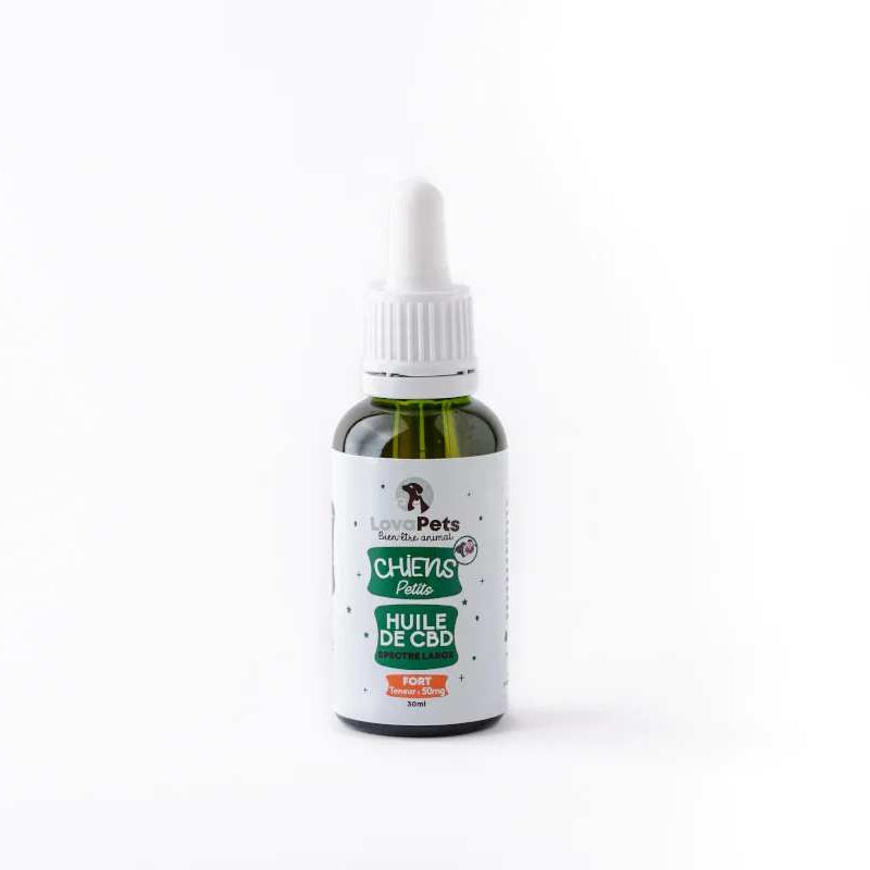 Huile CBD bio 50mg broad spectrum petit chien Lovapets – huile chanvre bien-être chiot | Euphoria Society