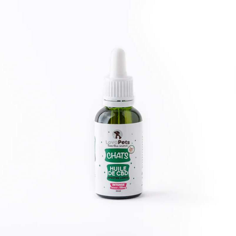 Huile CBD bio 100mg broad spectrum chat Lovapets – huile chanvre concentration soin chat | Euphoria Society