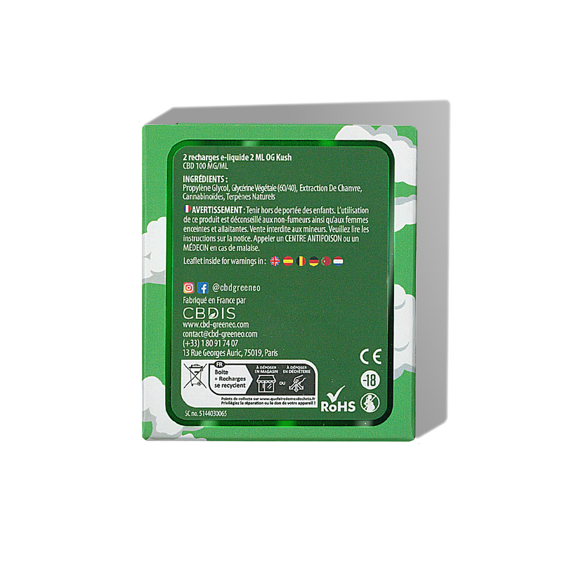 Cartouche E-liquide CBD 10% OG Kush 2 pcs Greeneo | Euphoria Society