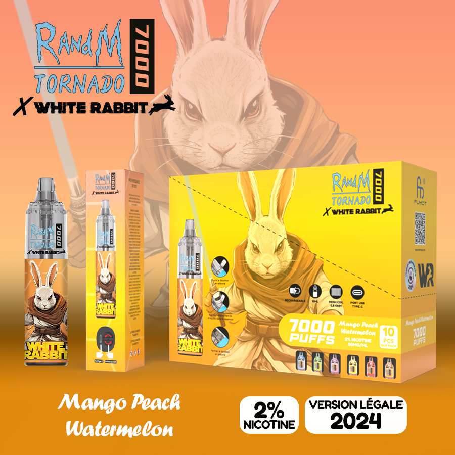 Puff Tornado 7000 White Rabbit Mango Pêche Pastèque