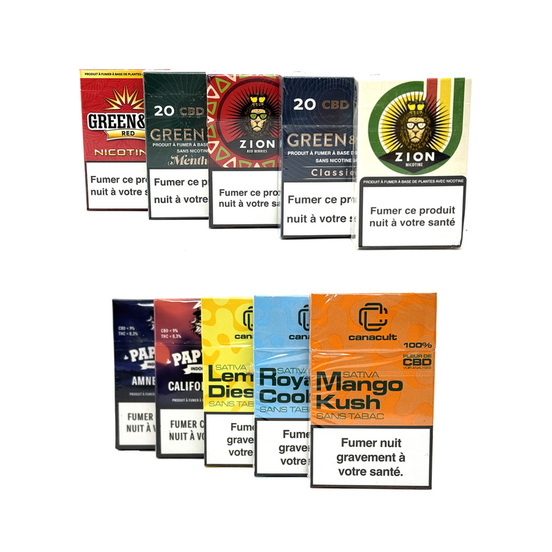 Pack découverte 10 cigarettes CBD premium – assortiment cigarettes chanvre sans tabac | Euphoria Society