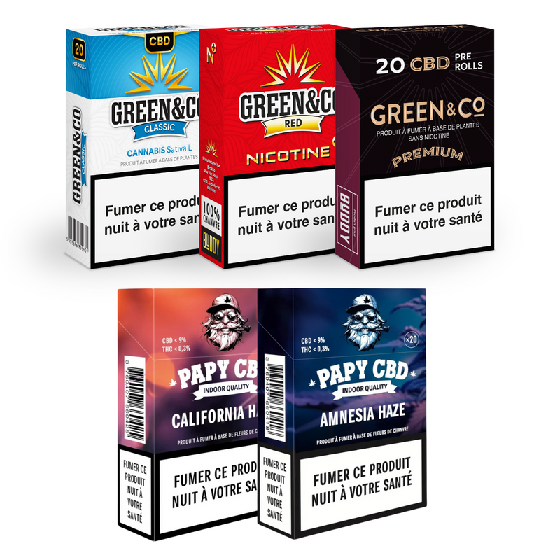 5 Cigarettes CBD Premium Pack Découverte – assortiment cigarettes chanvre sans tabac | Euphoria Society