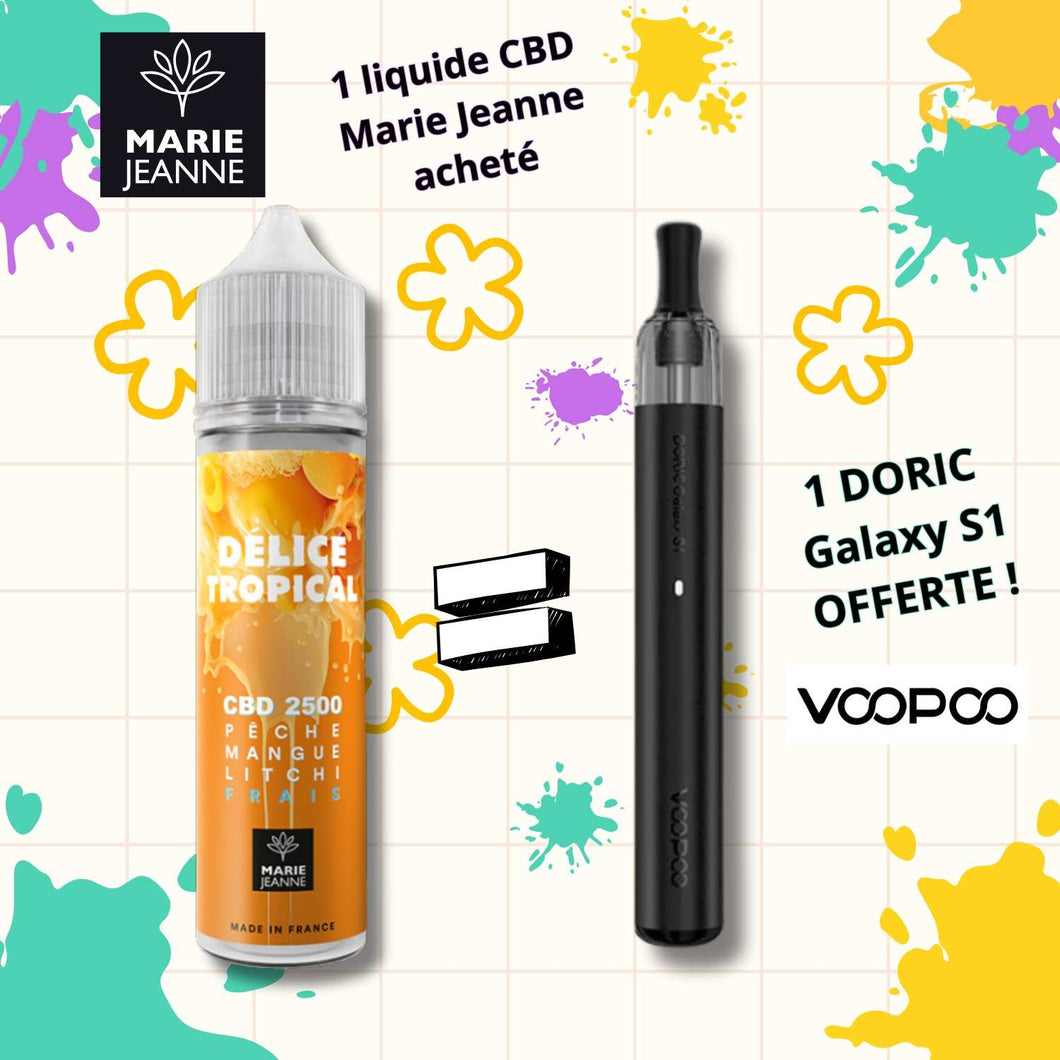 Pack E-liquide CBD Delice Tropical Marie Jeanne + Doric Galaxy S1 Offerte (1500mg)